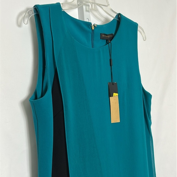 Donna Karan Women’s Size 12 Teal Black Sleeveless Layered Sheer Front Dress - Picture 4 of 11